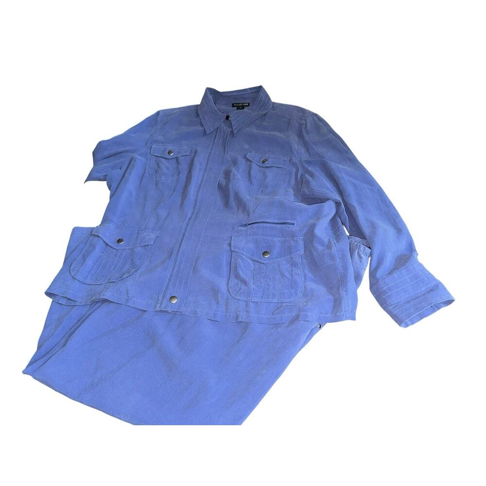 August Max Woman Size 4 (26W–28W) Blue Silk Jacket & Pants 2 Pc Set NWT $138 Ret